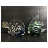 Two art glass fish paperweights