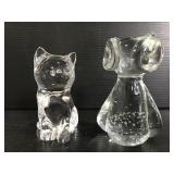 Vintage clear glass cart & owl figurines