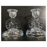 Two depression glass candlesticks