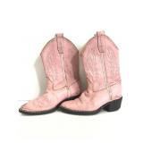 Pair of pink leather girls cowboy boots