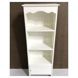 Skinny white bathroom shelving
