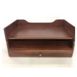 Wood Levenger desk paper organizer w/ drawer