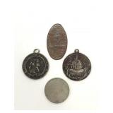 Four assorted coins/ tokens