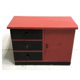 Red & black painted cabinet w/ drawers