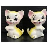Pair of yellow ceramic cat salt & pepper shakers