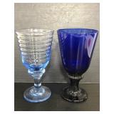 Cobalt blue and light blue stemmed goblets