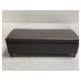 Brown leather storage bench ottoman
