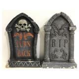 Two chalk ware tombstone decor pieces