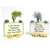 Cartoon bird sign holders