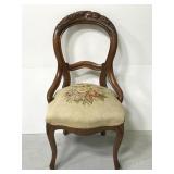 Antique carved walnut balloon chair w/ needlepoint