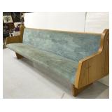 Large 8 ft wood church pew w/ teal upholstery