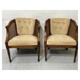 Pair of Mid-Century cane barrel back armchairs