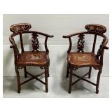Mother of pearl inlaid wood corner chairs
