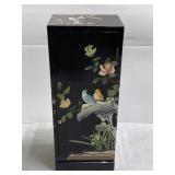 Vintage Asian carved black lacquer cabinet