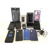Lot of working cell phones and assorted cases