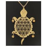 Large turtle pendant necklace