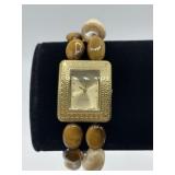 Gem Essence polished earth tone stone wrist watch