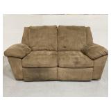 Tan faux suede reclining loveseat couch