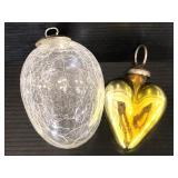 Vintage crackle glass and heart shaped ornaments