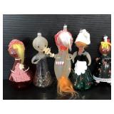 Five homemade people ornaments