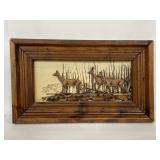 Vintage framed original 3D wood deer art