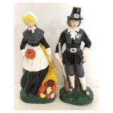 Two ceramic Thanksgiving pilgrim figures
