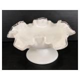 Milk glass ruffled stemmed dish
