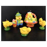 Lot of 5 carved painted candles