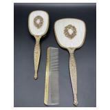 Vintage three piece metal trim vanity set