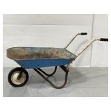 Vintage blue metal wheelbarrow