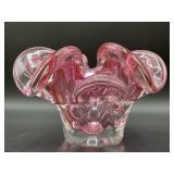 Pink art glass ruffle flower vase