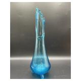 Blue art glass footed vase