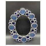 Small blue pebble glass mirror