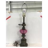 Brass table lamp with art glass - no shade