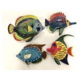 Four resin painted fish wall art