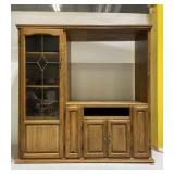 Wood display cabinet TV stand w/ leaded glass door