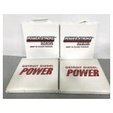 Four assorted white bleacher cushions