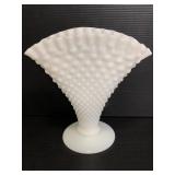 Vintage Fenton milk glass hobnail fan vase