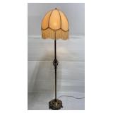Ornate vintage brass floor lamp w/ fringe shade