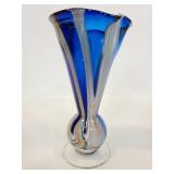 Blue and swirl art glass vase