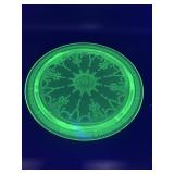 Hazel Atlas Vaseline glass cake plate