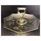 Yellow etched glass serving tray