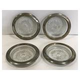 Set of 4 Silver trimmed glass coasters