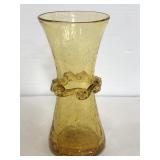 Amber crackled glass small vase