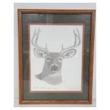 Framed and signed deer sketch