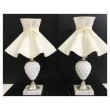Pair of milk glass lamps with boudoir shades