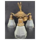 Vintage art deco brass triple shade ceiling lamp