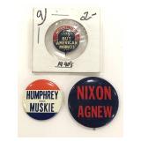 Three vintage political pins