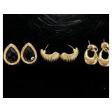 Three pairs of vintage gold toned earrings