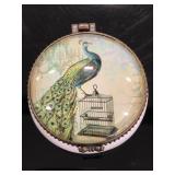 Antique peacock ceramic pill case